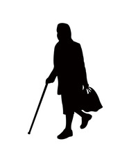 Sticker - old lady walking body silhouette vector