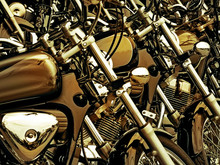 Line Up Of Parked Motorcycles