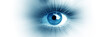 Leinwandbild Motiv Blue eye of a woman. Eye in motion. Wide banner with a white background.