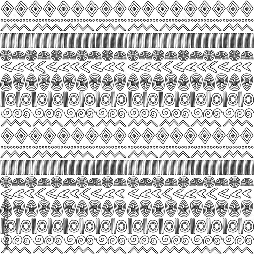 African Ornaments Seamless Pattern Hand Drawn Black And White