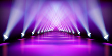 Stage Podium During The Show. Purple Carpet. Fashion Runway. Vector Illustration.