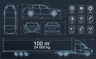 Poster - Futuristic user interface. HUD UI. Abstract virtual graphic touch user interface. Cars infographic. Vector science abstract.  Vector illustration.