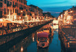 Naviglio Grande canal at the evening. Milan, Italy.