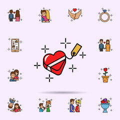 Poster - anniversary, box, gift, present icon. Universal set of love story for website design and development, app development