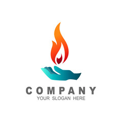 Wall Mural - Hand + fire logo design, fire icon with template