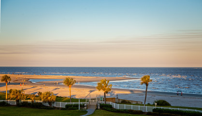 Sticker - View of a late afternoon beach from coastal condo balcony