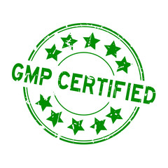 Sticker - Grunge green gmp certified word with star icon round rubber seal stamp on white background