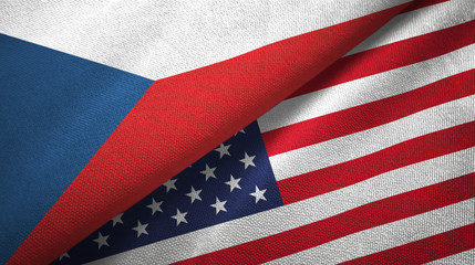 Wall Mural - Czech Republic and United States two flags textile cloth, fabric texture