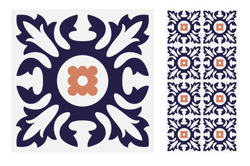 Wall Mural - vintage tiles Portuguese patterns antique seamless design in Vector illustration	