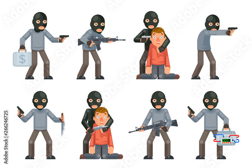 Terror Danger Risk Soldier Hostage Threat Villain Terrorist Weapon Attack Criminal Character Cartoon Flat Design Isolated Set Vector Illustration Buy This Stock Vector And Explore Similar Vectors At Adobe Stock