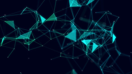Poster - 3d abstract digital technology background. Futuristic sci-fi user interface concept with gradient dots and lines. Big data, artificial intelligence, music hud. Blockchain and cryptocurrency.