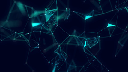 Poster - 3d abstract digital technology background. Futuristic sci-fi user interface concept with gradient dots and lines. Big data, artificial intelligence, music hud. Blockchain and cryptocurrency.