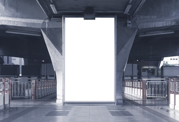 Wall Mural - announcement billboard big blank white led screen perspective vertical outstanding on skytrain platf