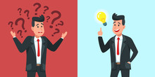 Businessman Find Idea. Confused Business Worker Wonders And Finds Solution Or Solved Problem Cartoon Vector Illustration