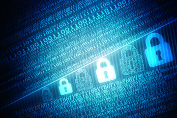2d illustration safety concept: closed padlock on digital background