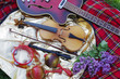 © yrafoto - Musical instruments on a picnic against the backdrop of nature