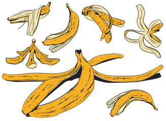 Set banana peel. Stock illustration.