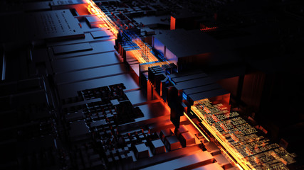 Poster - Transfer and storage of data sets/Abstract illustration of a data channel. Motion of digital data flow. Transferring of big data. Binary code processing. Transfer and storage of data sets