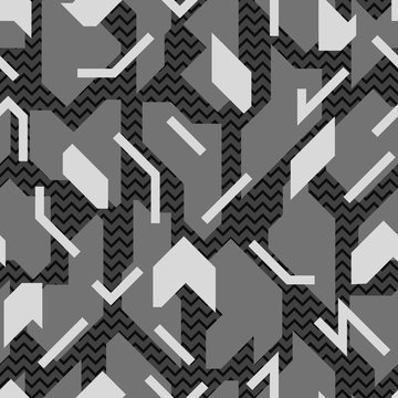 Abstract Geometric pattern. Multi-layer Greyscale Geo seamless pattern. Vector illustration background for interior, fashion, textile, surface, web, home decor and graphic design.