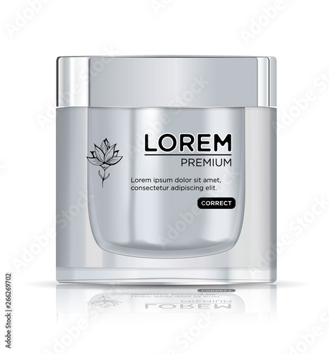 Download Round White Plastic Jar With Metal Lid For Cosmetics Body Cream Butter Scrub Bath Salt Gel Skin Care Powder Realistic Packaging Mockup Template Side View Stock Vector Adobe Stock