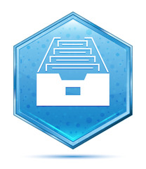 Wall Mural - Folder archive cabinet icon crystal blue hexagon button
