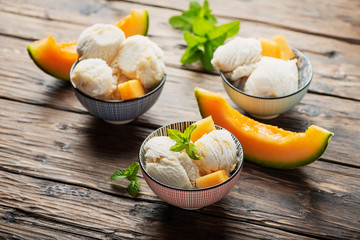 Poster - Delisious ice cream with melon and mint