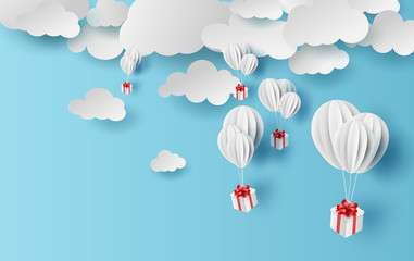 Wall Mural - paper cut and craft of background with clouds on blue sky.landscape for sunlight on cloudy.summer se