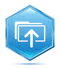 Wall Mural - Upload files icon crystal blue hexagon button