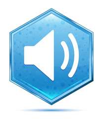 Sticker - Volume speaker icon crystal blue hexagon button