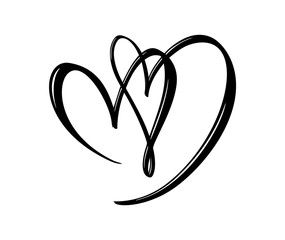 hand drawn two heart love sign. romantic calligraphy vector illustration. concepn icon symbol for t-