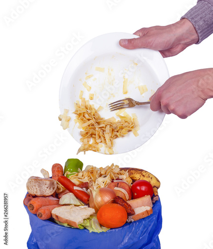 Fotografía essen, lebensmittel wird entsorgt, küchenabfall, essensreste, bio müll, verschwe