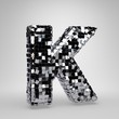 Chrome Disco ball uppercase letter K isolated on white background. 3D rendered alphabet.