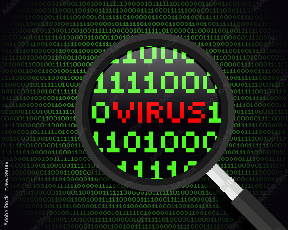 Scan virus concept with Magnifying Glass scanning and identifying a ...