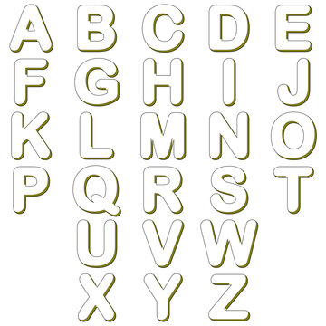Black and yellow lines outline alphabet isolated on white background