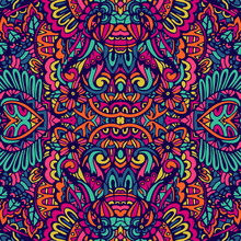 Abstract Colorful Festival Doodle Unique Ethnic Seamless Pattern Ornamental