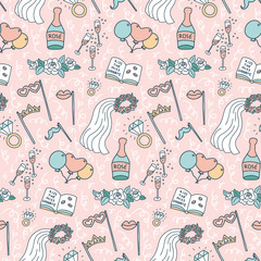 Bachelorette party concept. Seamless pattern. Pastel color doodle.