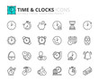 Outline icons about time and clocks