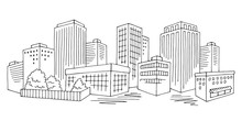 City Graphic Black White Cityscape Skyline Sketch Illustration Vector