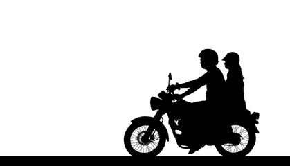 Wall Mural -  silhouette lover couple ride classic motorcycle on white background