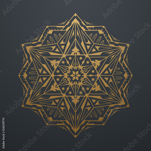 Luxury Gold Abstract Geometric Mandala Art Pattern. on black background. Vect...