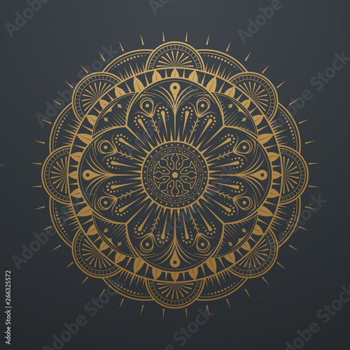 Vintage Luxury Gold Abstract Mandala Art Lace Pattern. on black background. V...