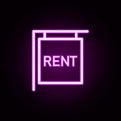 Poster - real estate for rent neon icon. Elements of building set. Simple icon for websites, web design, mobile app, info graphics