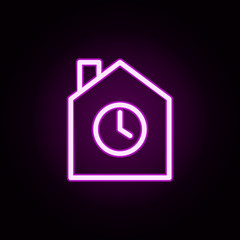 Poster - real estate clock time neon icon. Elements of building set. Simple icon for websites, web design, mobile app, info graphics