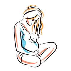 Pregnant woman elegant body silhouette, sketchy vector illustration. Love and gentle feeling concept. Mother Day.