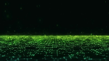 Poster - Abstract plexus geometrical shapes.Connection and web concept.digital,communication and technology network background with moving lines and dots and float particles, digits 0 and 1 as binary code.