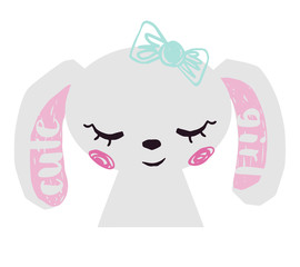 Wall Mural - Bunny baby girl cute print. Sweet rabbit with bow. Cute girl slogan