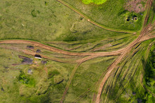 Aerial View Of A Countryside Dirt Road