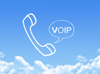 Wall Mural - VOIP Network phone cloud shape on blue sky