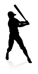 Wall Mural - Baseball player in sports pose detailed silhouette