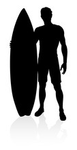 A High Quality Detailed Silhouette Of A Surfer Surfing The Waves On His Surfboard